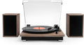 Victrola Montauk Vinyl Record Player, 3-Speed Belt Driven Turntable with Stereo Bluetooth Speaker Pair, RCA Output and 3.5mm Headphone Jack, Removable Dust Cover, Farmhouse Walnut Finish