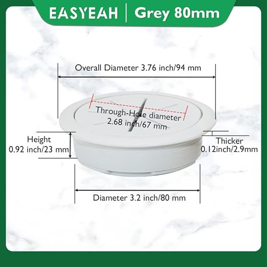 EASYEAH 2 Pcs Desk Grommet 3-1/8" / 80 mm, Desk Hole Cover for Cables