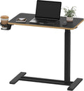 SANODESK Medical Adjustable Overbed Bedside Table with Hidden Casters, Pneumatic Mobile Laptop Computer Standing Desk Cart with Tray, Hospital and Home Use(27.6" W x 15.7" D, Black)