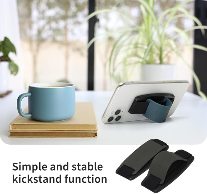 Sinjimoru Detachable Phone Grip Kickstand for Wireless Charging Compatible Phone Finger Holder for iPhone & Smartphones. Sinji Mount S-Grip Olive Grey