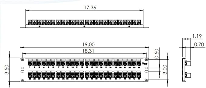 ICC CAT5e Feed-Through Patch Panel, 48 Port, 2U Rackmount, RJ45 Ethernet Patch Panel, No Punch Down, PoE++ and TAA Compliant, Black