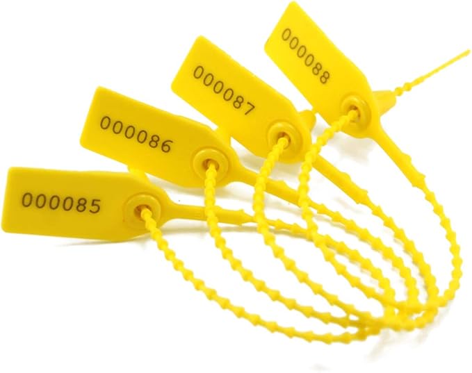 Leadseals(R) 1000 Plastic Tamper Seals, Zip Ties for Fire Extinguishers Pull Tite Security Tags Numbered Disposable Self-Locking Tie 250mm Length (Yellow)