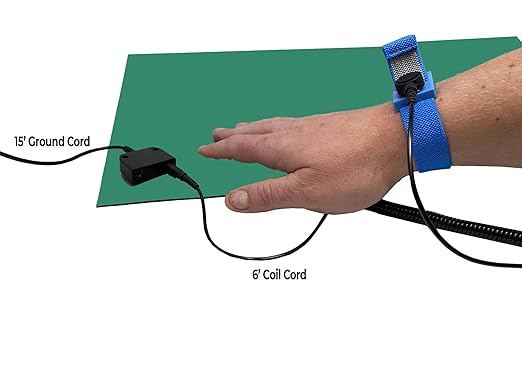 RubberStat Dual Layer ESD Compliant Workstation Rubber Table Mat Kit, Soldering, Cell Phone Repair, with Wrist Strap Set and Ground Cord - 24"x60" Green