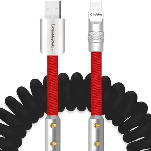 chubbycable Colorblock Chubby - Spring Braided Silicone Charge Cable Coiled USB C Cable Fast Charging Type C Charger Cord for Car, Black+Red, USB-A to Type-C, 2.29FT-3.6FT