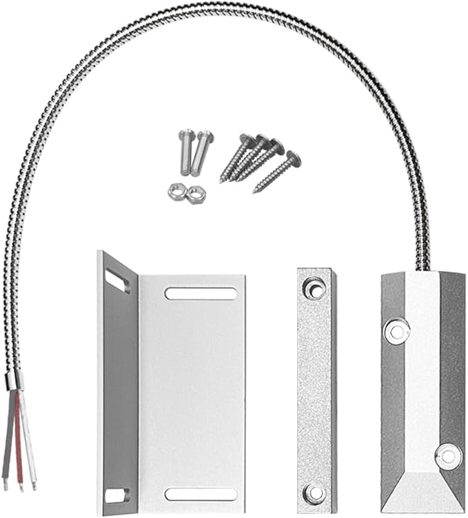 NO&NC 3 Wires Magnetic Garage Door Contacts Heavy Duty Alarm Switch Sensor for Roller Shutter with Adjustable Bracket