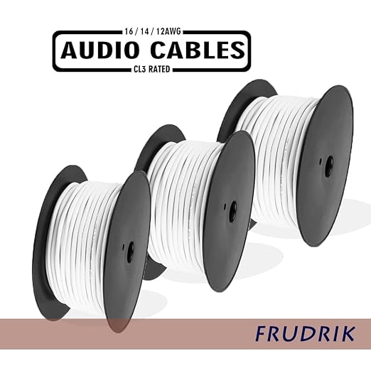 Speaker Wire - 99.9% Oxygen Free Copper – ETL Listed & CL3 Indoor Speaker Cable (16/2White, 100FT)