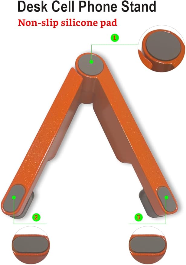 MONEER Cell Phone Stand, Phone Stand for Desk, Foldable & Portable iPhone Stand, Cell Phone Holder Desk Compatible with All Mobilephone, iPhone, iPad mini, Tablet 4-10.5" (Orange)