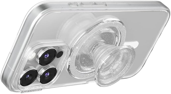 PopSockets Phone Grip for MagSafe with Kickstand, Magnetic Stand, Swappable Top, Secure Hold for iPhone MagSafe Cases, Phone & Tablet Grip, Cute PopSockets - Clear Glitter