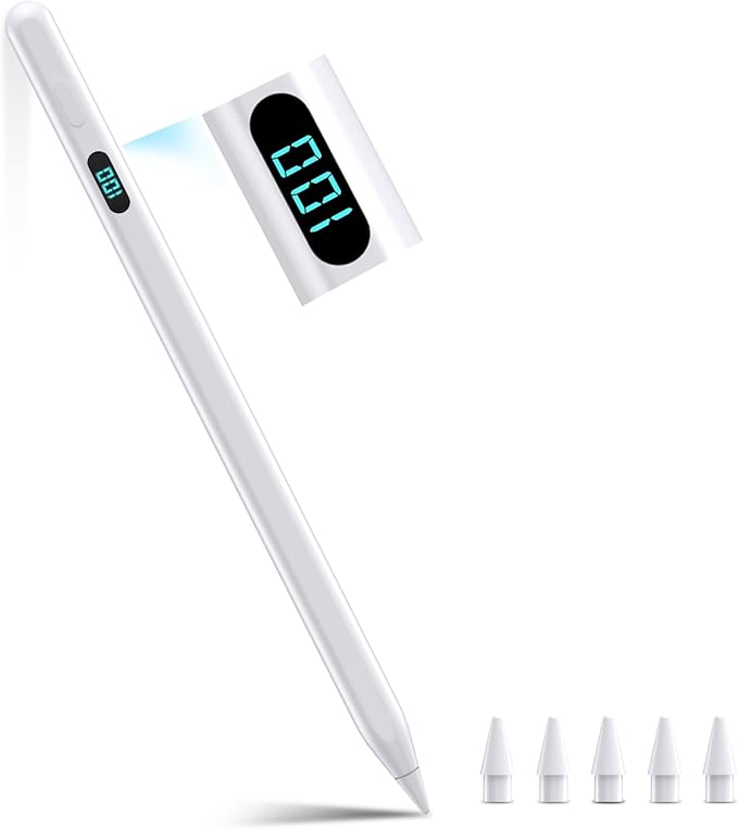iPad Stylus Pencil(5 Extra Tips) with Magnetic Attachment,USB-C Faster Charge,Tilt Sensitivity Palm Rejection,Compatible with2018-2025 iPad ProM4/12.9/11,Air M3/M2/3/4/5,iPad6-11,Mini5/6/7Gen（White）