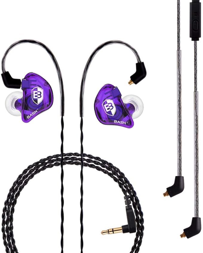 BASN in Ear Monitor Headphones for Musicians Audiophiles Drummers, Bsinger Pro Noise Isolating Earbuds with Dual Driver Dynamic Crystal Clear Sound (Pro Clear Purple)
