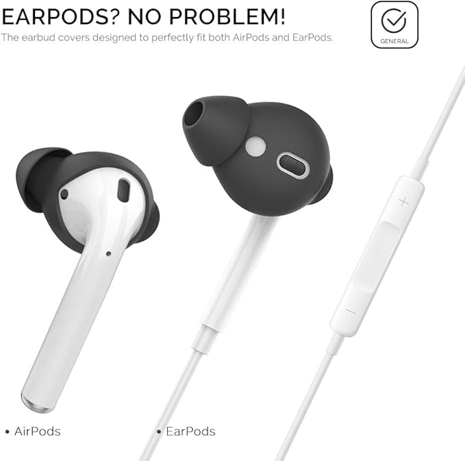 AhaStyle 4 Pairs AirPods Ear Tips Silicone Earbuds Cover Compatible with Apple AirPods (2 Pair Large & 2 Pairs Small, Black)
