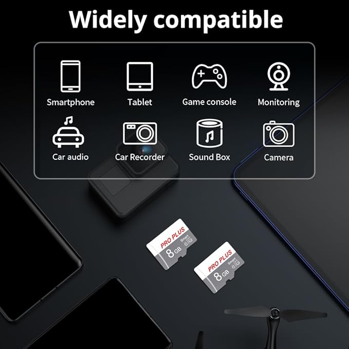 2 Pack TF Card 8GB with Adapter, High Speed Memory Card, UHS-I C10 A1 Memory TF Card for Tablet/Mobile Phone/Camera/Car Audio/Game Console (TF183 White Gray 8GB)