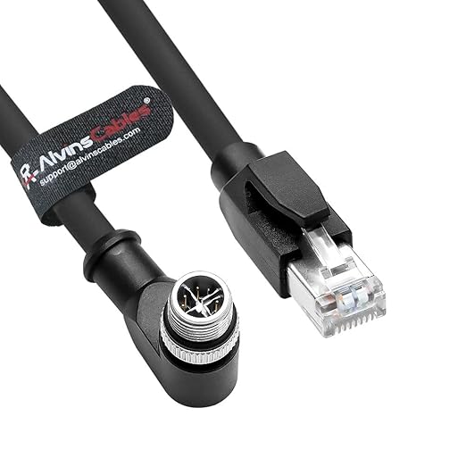 Alvin's Cables M12 X-Code 8 Pin Male to RJ45 Ethernet Cable for Cognex Keyence Camera, High-Flex Cat6a Cable for Industrial Automation, Fieldbus Module, Robotics, Right Angle 16.4ft/5m