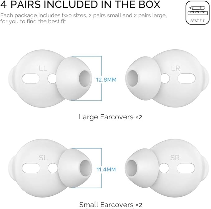 AhaStyle 4 Pairs AirPods Ear Tips Silicone Earbuds Cover [Not Fit in The Charging Case] Compatible with Apple AirPods (2 Pair Large & 2 Pairs Small, White)