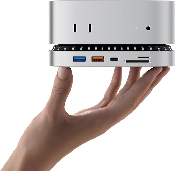 Mac mini M4 Dock, Aluminum Mac mini Stand and HDMI Hub for Mac mini M4 and M4 Pro 2024 with M.2 NVMe/SATA SSD Enclosure, 4K60Hz HDMI,10G USB A/C, 5G USB A*2, USB-C Charge, SD/TF, Audio