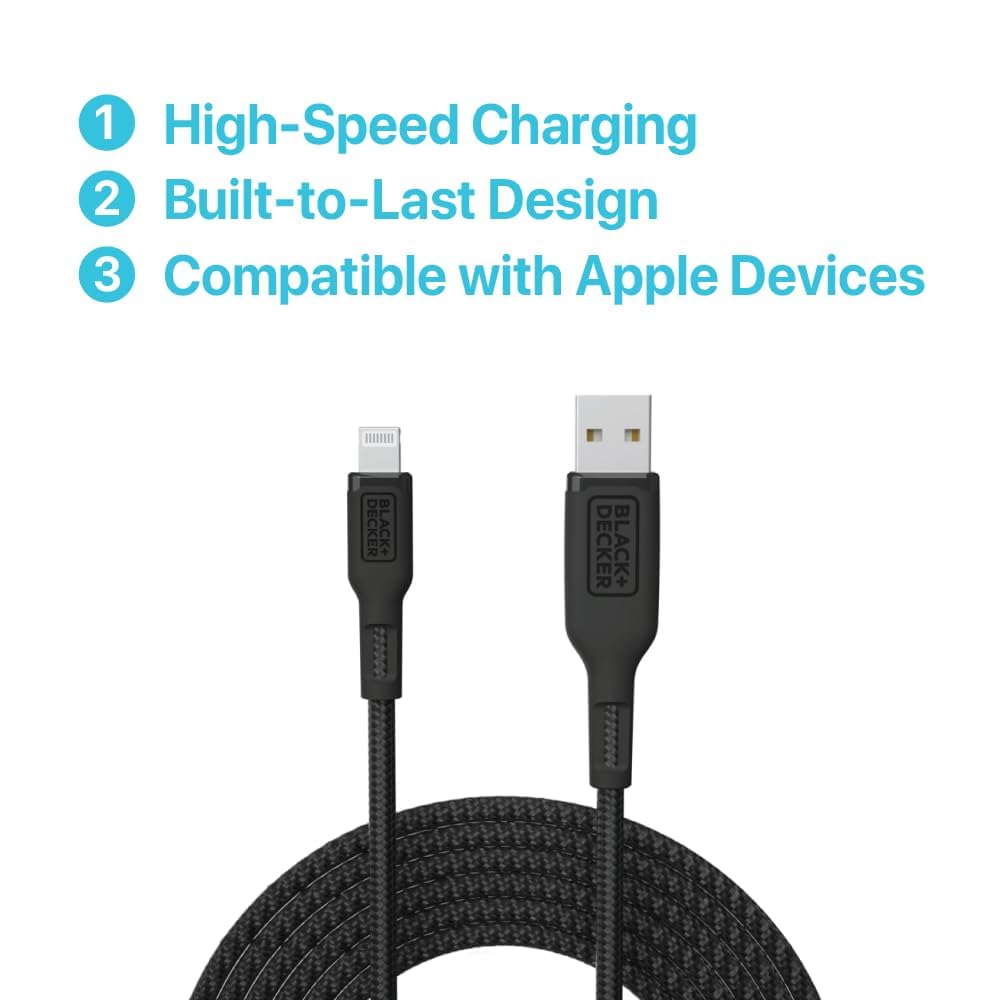 BLACK+DECKER Lightning to USB Cable - Fast Compatible iPhone Lightning, 3ft