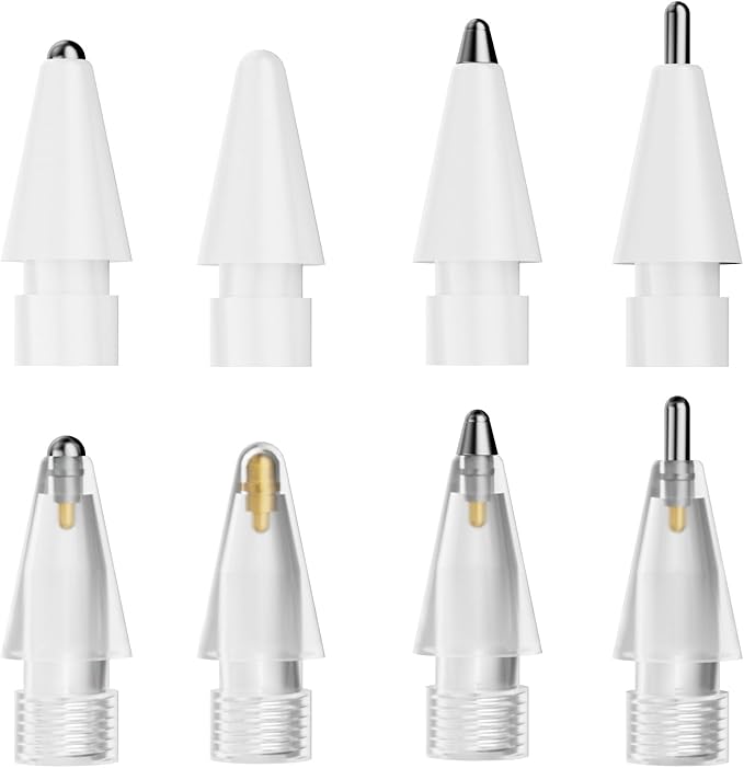nimin Replacement Tips for Apple Pencil 2nd Gen & 1st Gen- [8 Pack] Apple Pencil Spare No Wear Out Fine Point Precise Control Apple Pen Tip, Plastic Tips + Metal Tips
