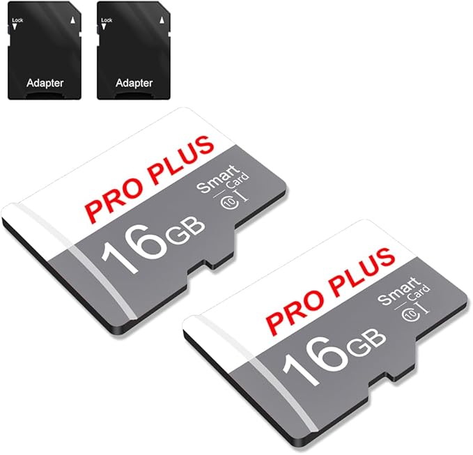 2 Pack TF Card 16GB with Adapter, High Speed Memory Card, UHS-I C10 A1 Memory TF Card for Tablet/Mobile Phone/Camera/Car Audio/Game Console (TF183 White Gray 16GB)