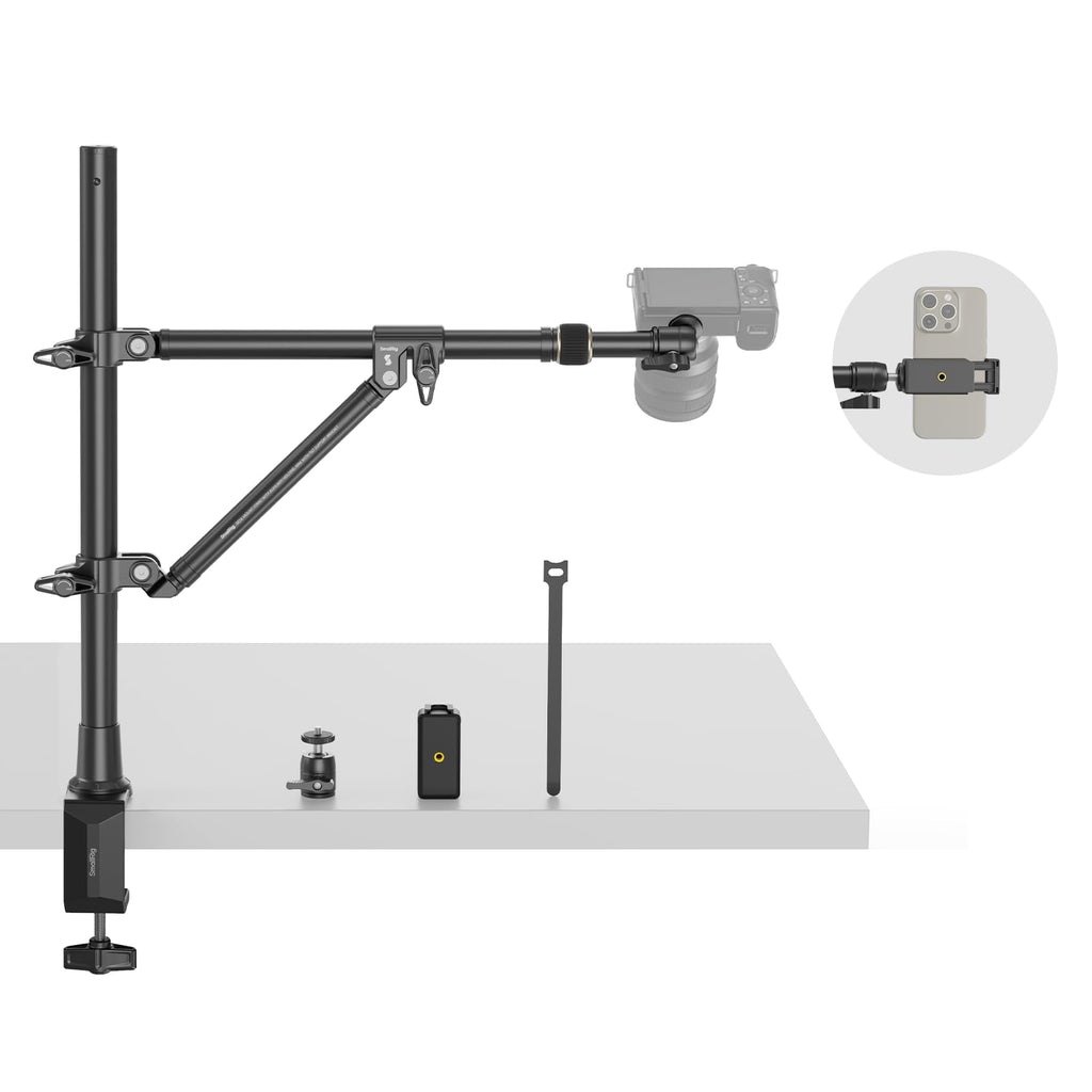 SMALLRIG Triangle Camera Desk Mount, Overhead Desk Clamp Phone Mount
