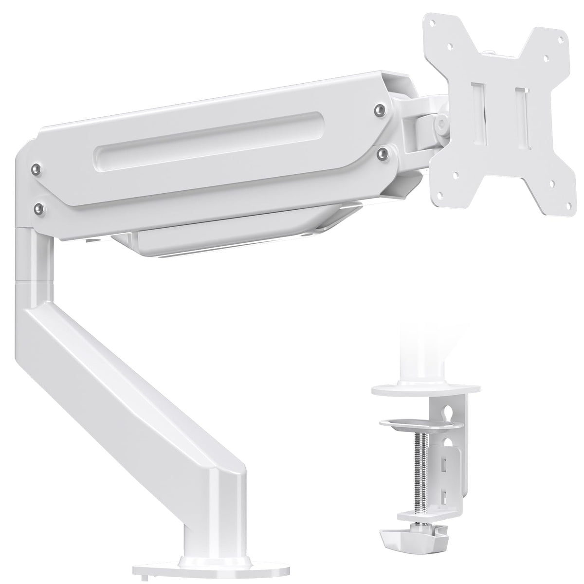 Suptek Monitor Mount Gas Spring Monitor Arm Desk Mount Fully Adjustable Fits 17 20 22 23 24 26 27 32 35 inch Monitors Weight Capacity up to 24.25 lbs, White