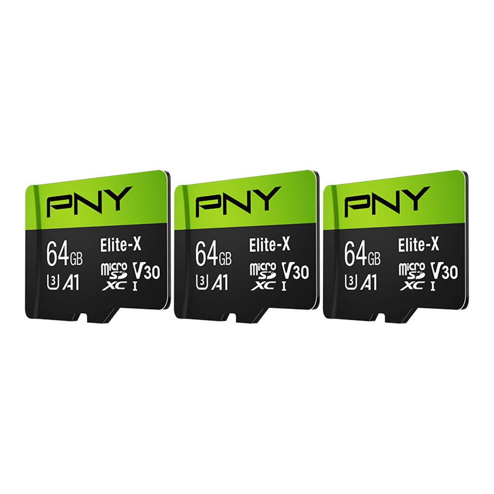 PNY 64GB Elite-X Class 10 U3 V30 A1 microSDXC Flash Memory Card 3-Pack