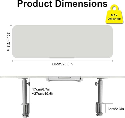 Aizami Clamp-On Monitor Stand Riser with Phone/Pad Holder, Height Adjustable from 6.7" to 10.7", Computer Desk Shelf for Laptop, PC, Home Office Workstation (White)