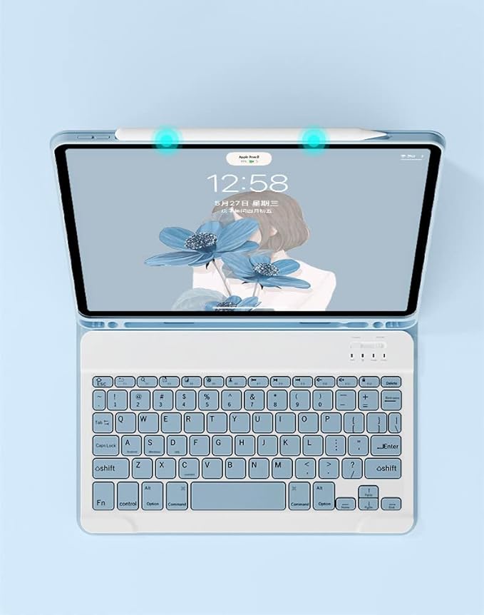 AnMengXinLing Keyboard Case for iPad Air 11 inch (M3 2025/M2 2024) with Mouse, Case for iPad Air 5th/4th Gen with Keyboard Cover with Pencil Holder, Blue