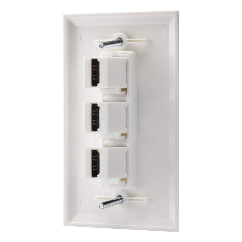 LULOSK 3 Port HDMI Female to Female Wall Plate in White (HDMI 3 Port)