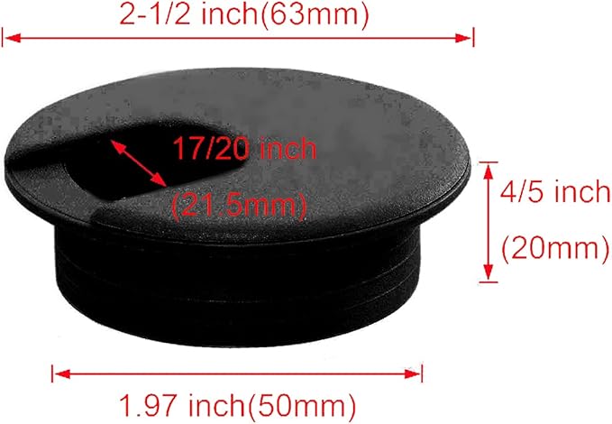 2pcs 2 Inch Desk Wire Cord Cable Grommets Hole Cover for Office PC Desk Cable Cord Organizer Plastic Cover (Black-2Pcs)