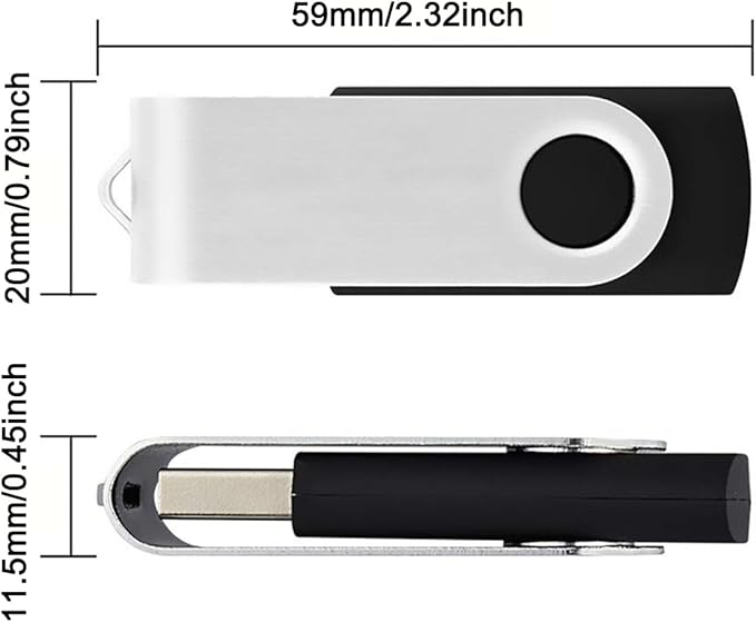 5 Pack 64GB USB Flash Drive with Type C Adapter and Storage Box USB 2.0 High Speed Metal Pen Drive 360° Rotatable Storage Memory Stick for Phone/Pad/PC/Laptop/Android - Black(5-Pack 64GB)