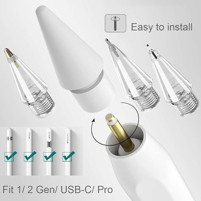 4Pack Replacement Pencil Tips for Apple Pencil Pro,Upgraded Pencil Tips Fit for Apple 2nd 1st Gen USB-C,Wear-Resistant & Precise Control Needle Pencil Tips with Case,IPad Pro Pencil Sets