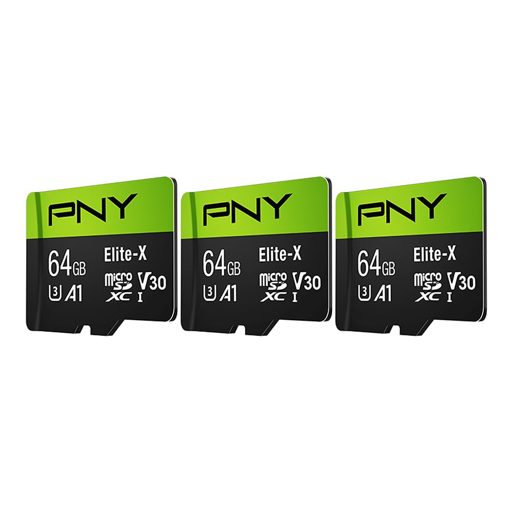 PNY 64GB Elite-X Class 10 U3 V30 A1 microSDXC Flash Memory Card 3-Pack