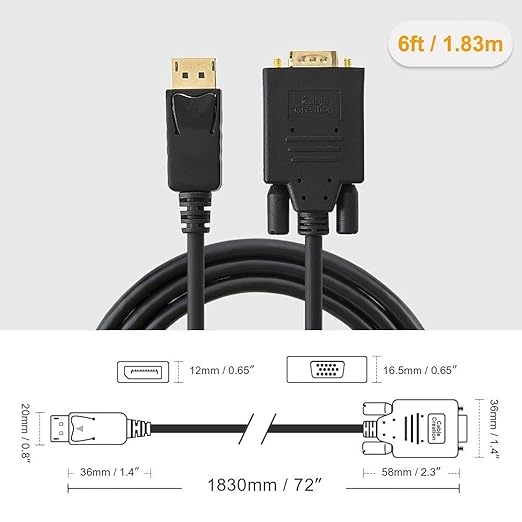 CableCreation DisplayPort to VGA Adapter Cable, 6 FT, 3-Pack, Gold Plated, 1080p@60Hz, DP Male to VGA Male, Black