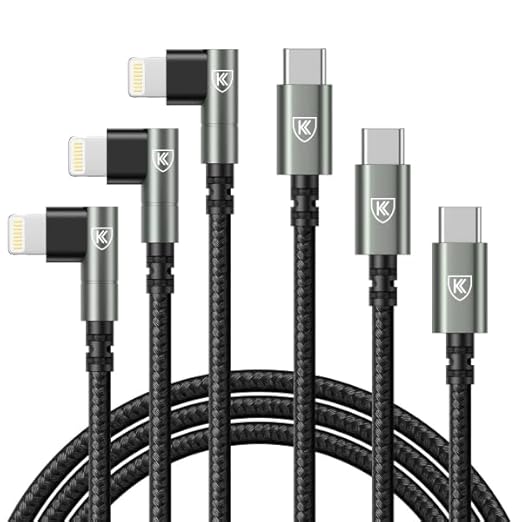 90 Degree USB C to Lightning 10FT, iPhone Charger [Apple MFi Certified] 3Pack Fast Charging Cables Cord,10 Foot Right Angle Nylon Braided USB C Lightning Cable for iPhone 14/13/12/11/Pro Max/Plus/8/7