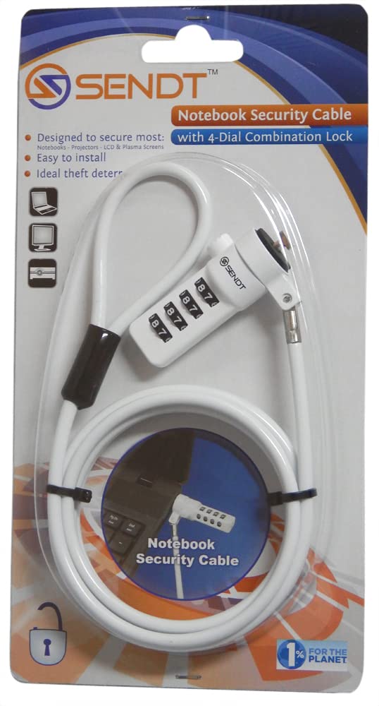 Sendt White Notebook/Laptop Combination Lock Security Cable