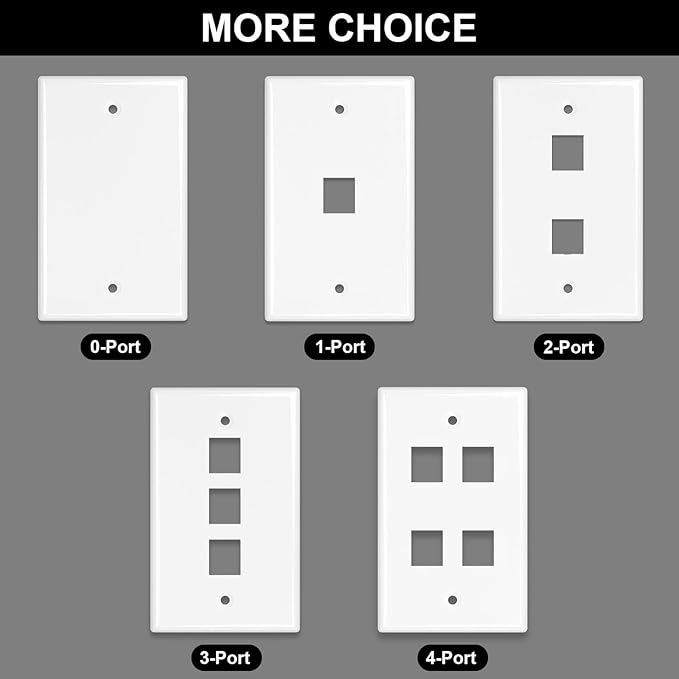 FGB 1-Port Keystone Wall Plate, with Low Voltage Mounting Bracket, with Single Gang Decorator Wall for RJ45, HDMI, and Coax Keystone Inserts, White, 10-Pack