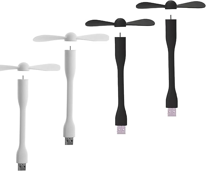 Mini USB Fan, Portable Pocket Fan USB-A Powered Little Cooler, Quiet Operation, for Home Office Car Outdoor Travel- 4 Pack (2 Black+ 2 White)