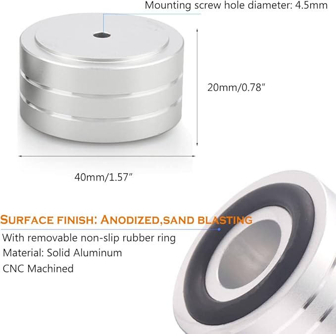 Tertullus 4 Sets High-End HiFi Aluminum Speaker Feet, Shock Base Pad Spikes,40x20mm,Shockproof Stand Pad for HiFi Devices Amplifier Turntable DAC Recorder CD (Silver)
