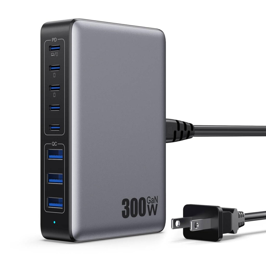 USB C Charger 300W USB C Charger Block,Upgraded GaN IV 8-Port Fast Charging Station Hub,PD 100W Laptop Charging Adapter Compatible with MacBook Pro/Air,DELL,Steam Deck,iPhone 16/15/14,Galaxy S23/22
