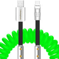 chubbycable Colorblock Chubby - Spring Braided Silicone Charge Cable Coiled USB C Cable Fast Charging Type C Charger Cord for Car, Green+Black, USB-A to Type-C, 2.29FT-3.6FT