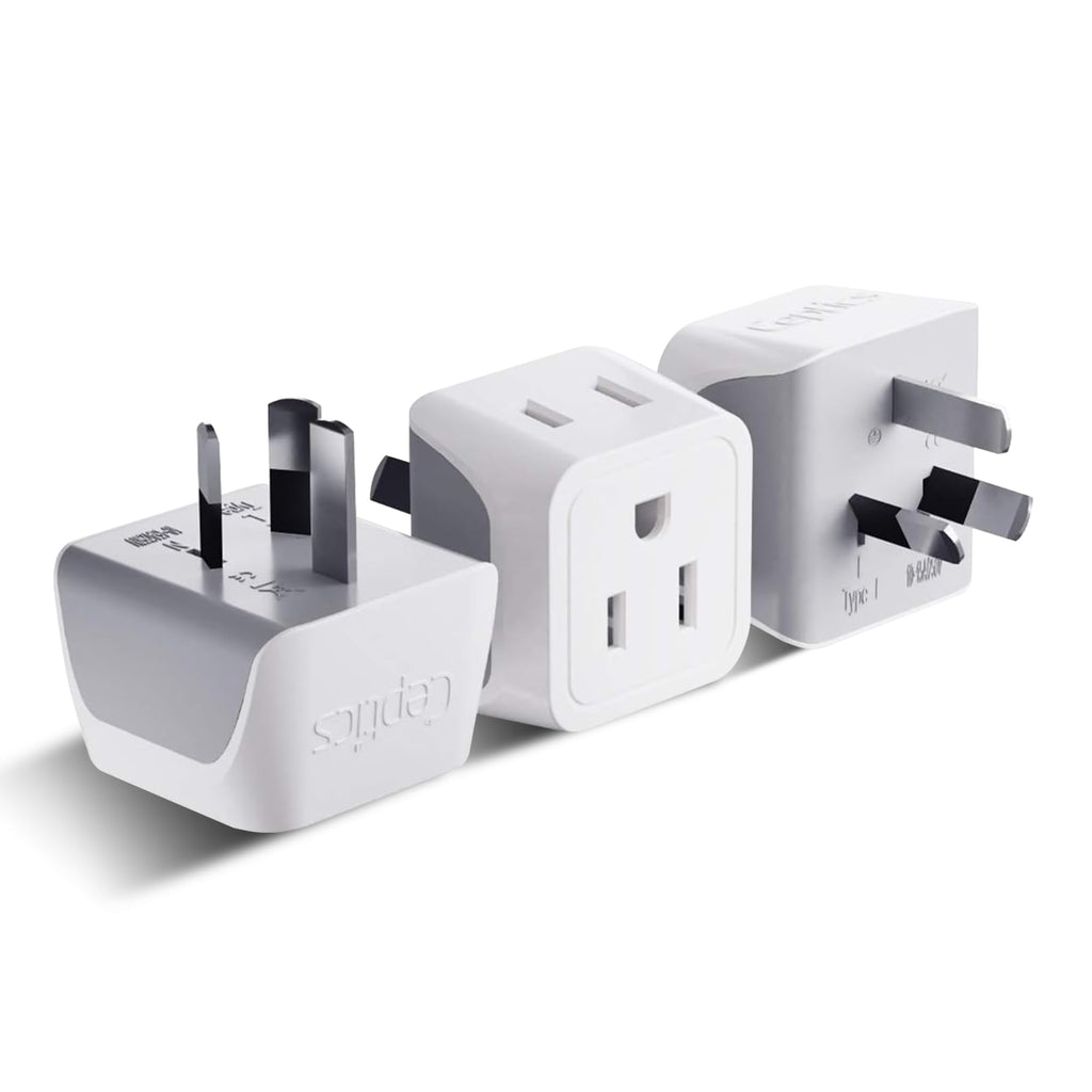 Ceptics Australia Plug Adapter, 2-in-1 Type I, Dual USA Input - 3 Pack