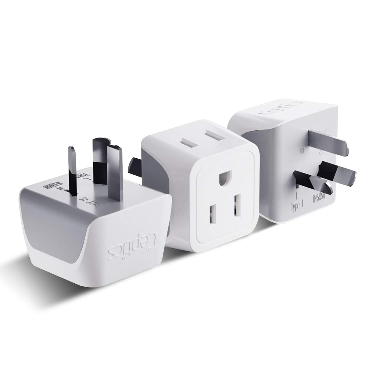 Ceptics Australia Plug Adapter, 2-in-1 Type I, Dual USA Input - 3 Pack
