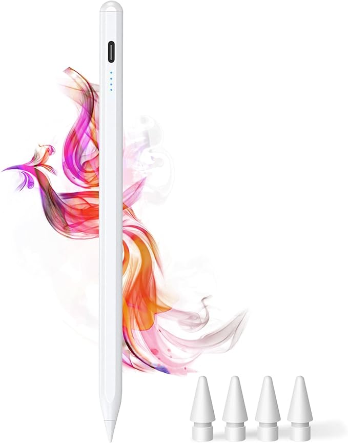 Stylus Pen for iPad 9th&10th - Type-c Charging Pencil for ipad Palm Rejection Active Pen Compatible with (2018-2025) Apple iPad 6/7/8/9/10/11(A16), Air 3/4/5/M2/M3, Mini 5/6, Pro 11"/12.9"/M4 (White)