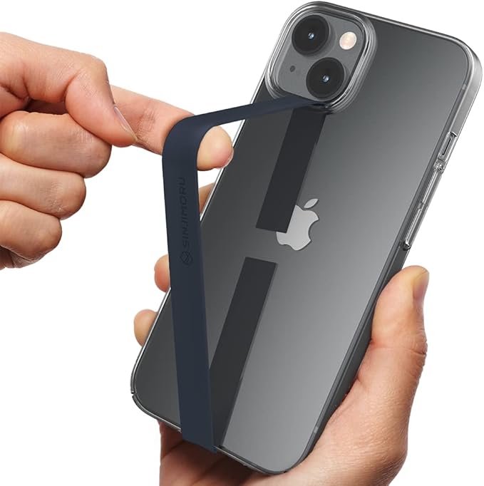 Sinjimoru Stretchable Silicone Phone Strap, Flexible and Elastic Grip Holder for iPhone & Android, Secure Phone Loops Finger Grip with Wireless Charging Support Sinji Loop Navy