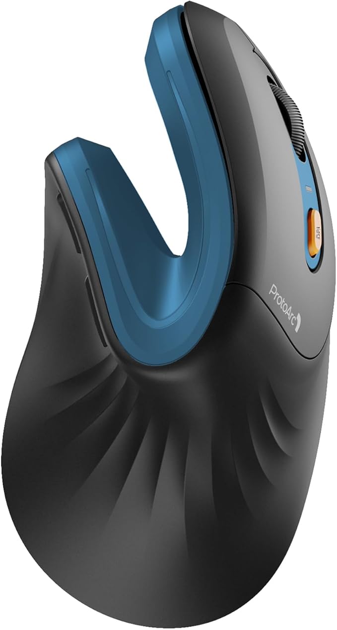 ProtoArc Ergonomic Vertical Mouse, EM11 NL Rechargeable Wireless Mouse Bluetooth, Ergo Mice with 3 Multi-Device for PC/Notebook/Laptop, 2.4GHz Optical Mice for Windows, Mac OS, Blue