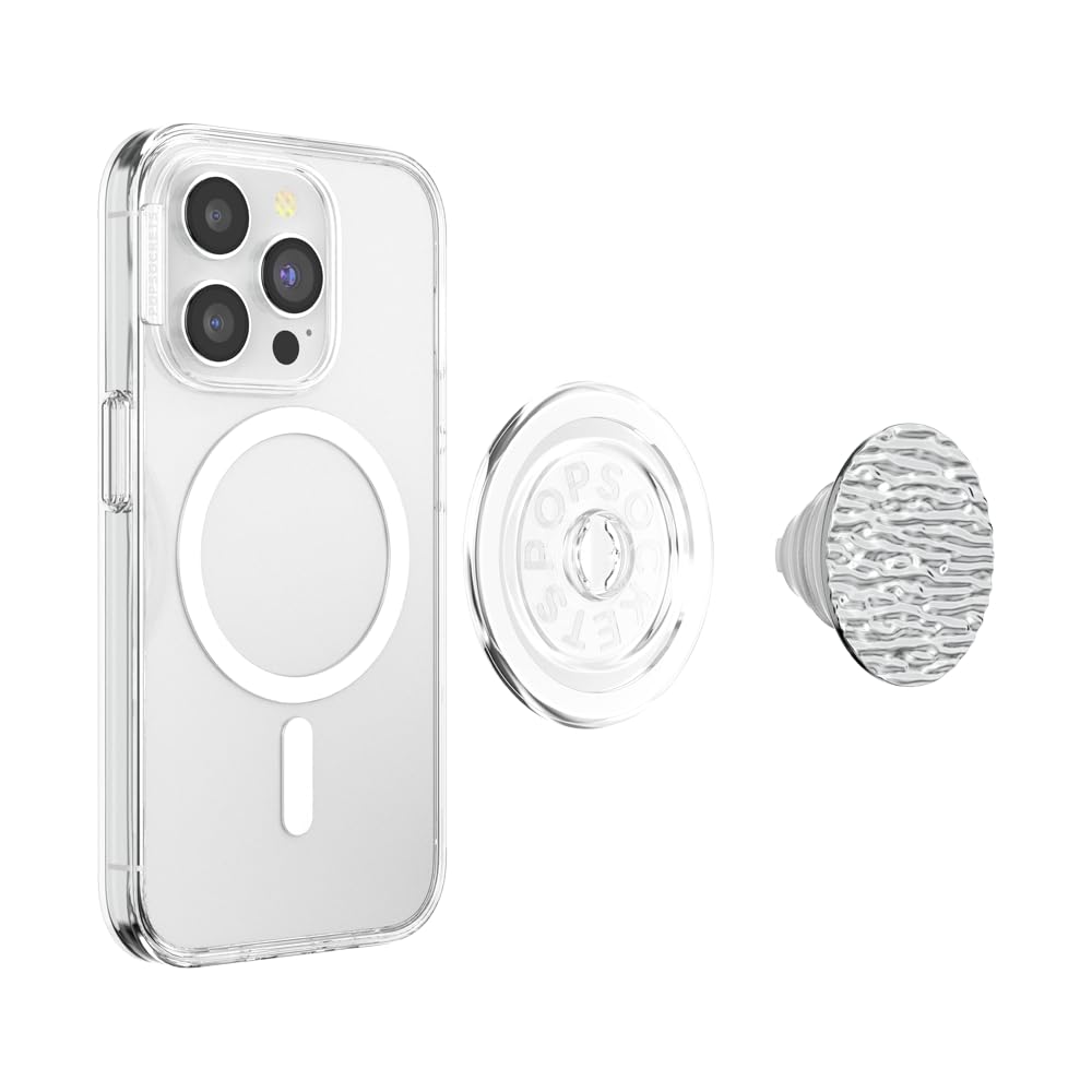 PopSockets Phone Grip for MagSafe, Magnetic Holder, Phone Stand, Silver - FATA Morgana Chrome