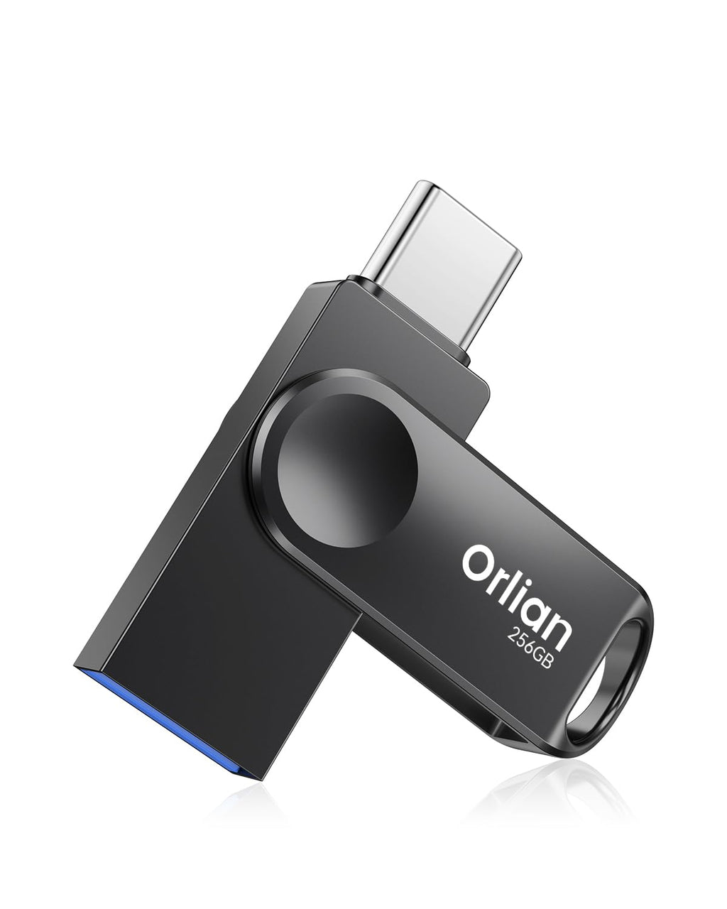 Orlian 256GB USB C Flash Drive for Phone, up to 110MB/s Dual USB 3.0 Phone Thumb Drive Type-C & USB-A, Metal Waterproof Swivel Memory Stick for iPhone 15/16/17, Android, Tablet, Computer PC