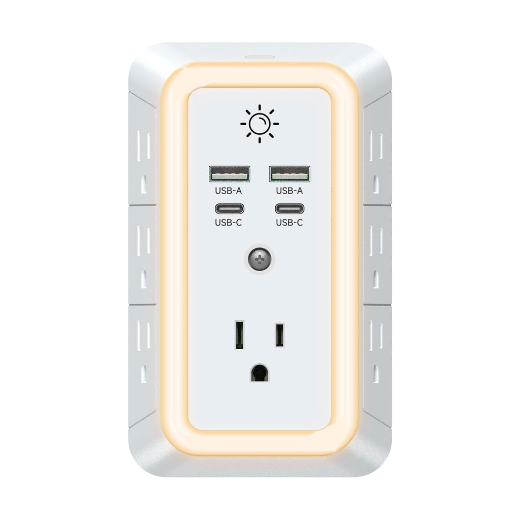 Multi Plug Outlet, USB Wall Charger, Surge Protector, 7 Outlet Extender with 4 USB Charging Ports (2 USB C) 1680J Power Strips Outlets with Night Light, Wall Plug Adapter Spaced for Home Travel Office