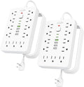2 Pack 5 FT Flat Plug Surge Protector Power Strip,11 Multiple AC Outlets with 6 USB Ports (2 USB C), 5 Feet Extension Cord, 1250W/10A, One Touch Switch Button, 17 in 1 Compact powerstrip