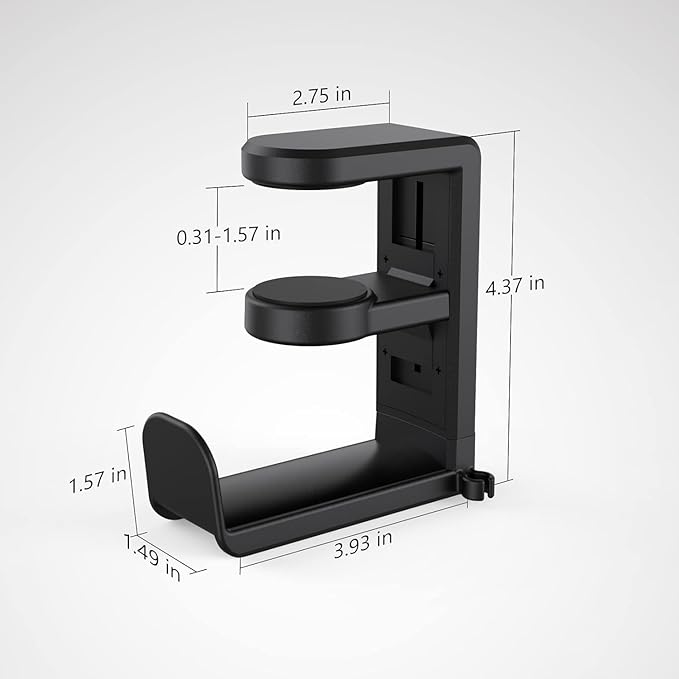 EURPMASK Rotating Headphone Stand - PC Gaming Headset Holder, Adjustable Clamp-on Under Desk Hanger With 360 Degree Swivel & Cable Clip Organizer - Black
